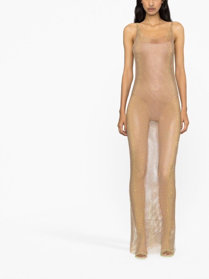 Gold Sydney Crystal Mesh Maxi Dress
