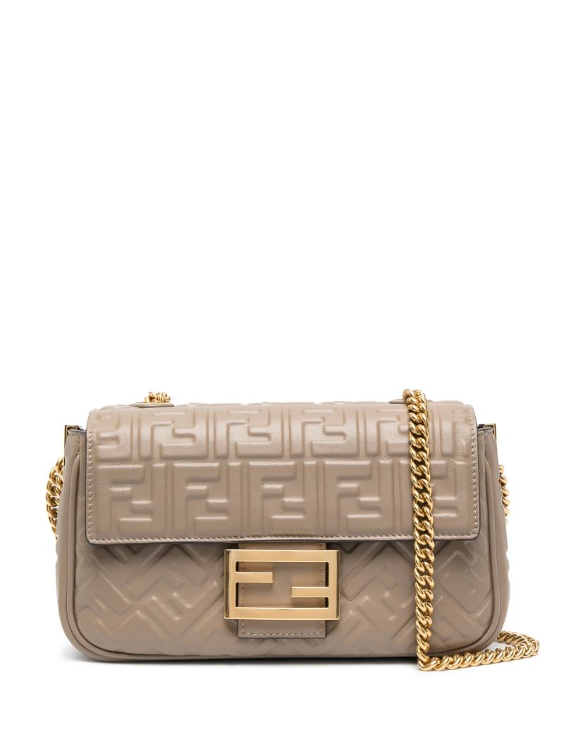 Neutral Baguette Chain Midi Leather Shoulder Bag