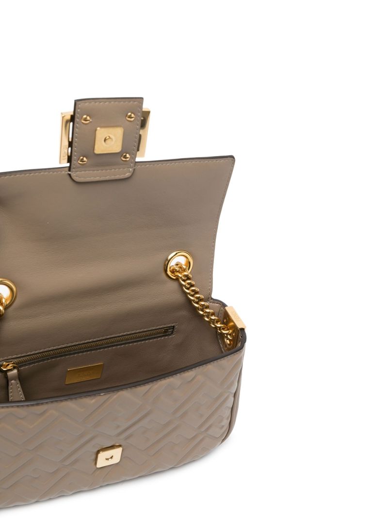 Neutral Baguette Chain Midi Leather Shoulder Bag