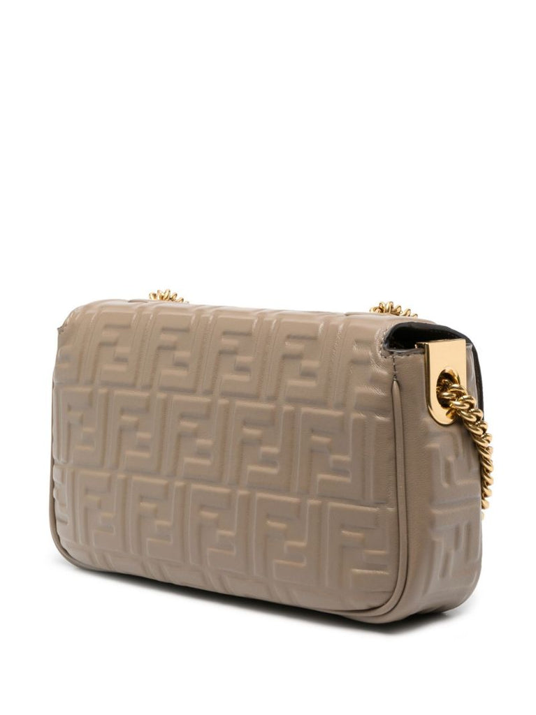 Neutral Baguette Chain Midi Leather Shoulder Bag