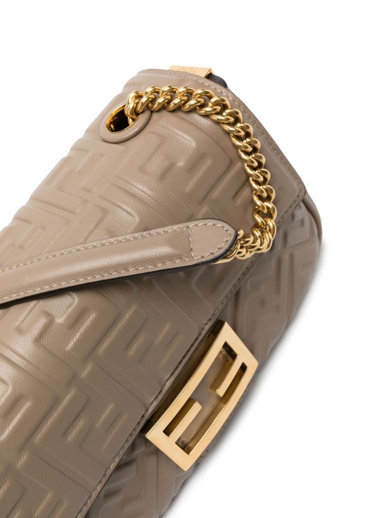 Neutral Baguette Chain Midi Leather Shoulder Bag