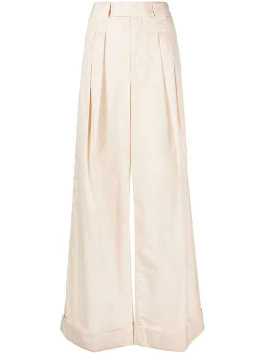 Neutral Pleated Wide-leg Trousers