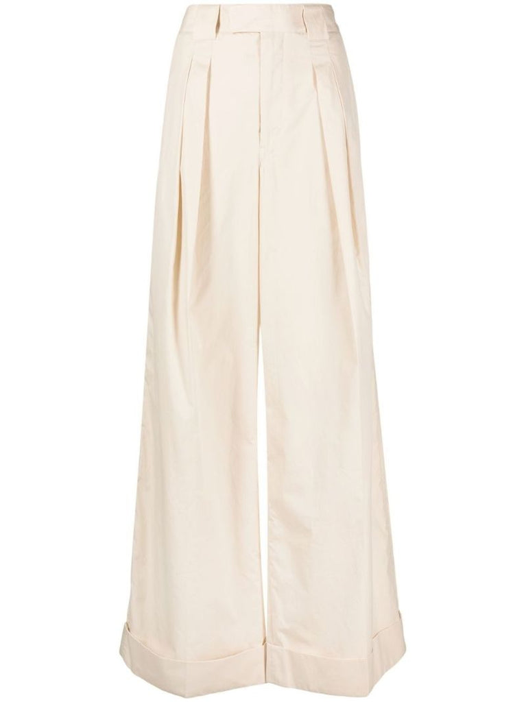 Neutral Pleated Wide-leg Trousers