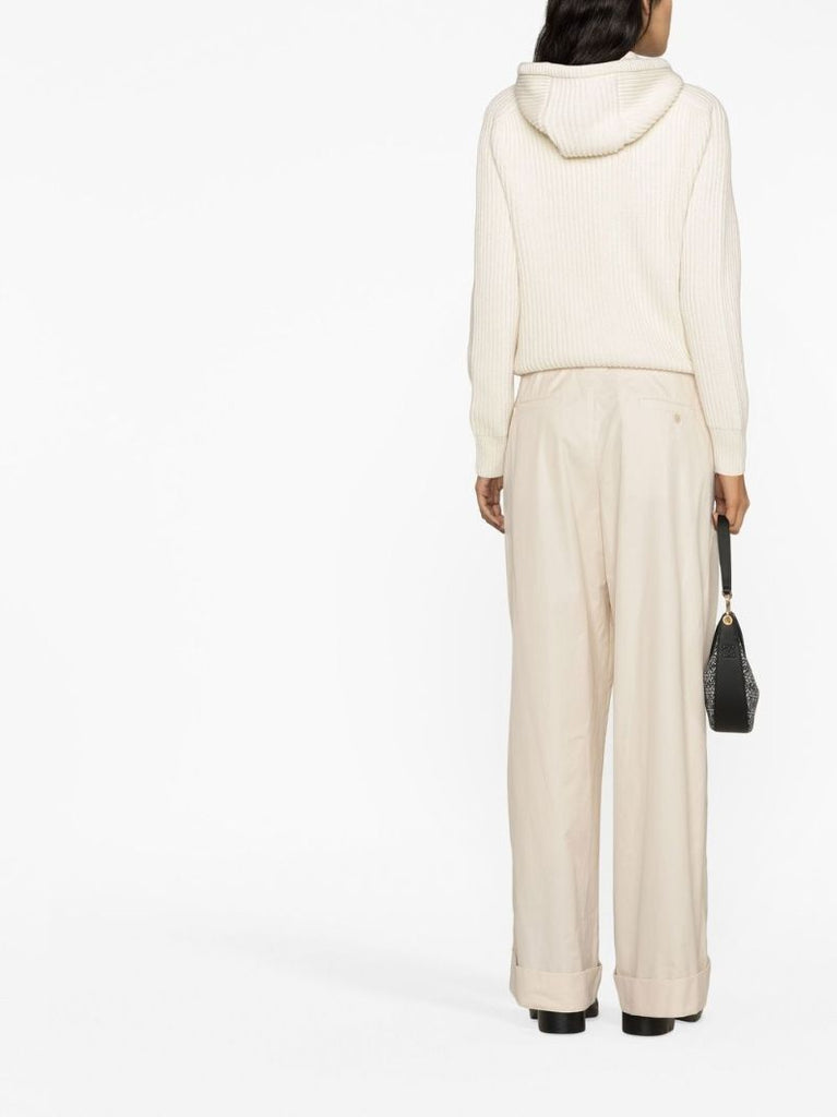Neutral Pleated Wide-leg Trousers