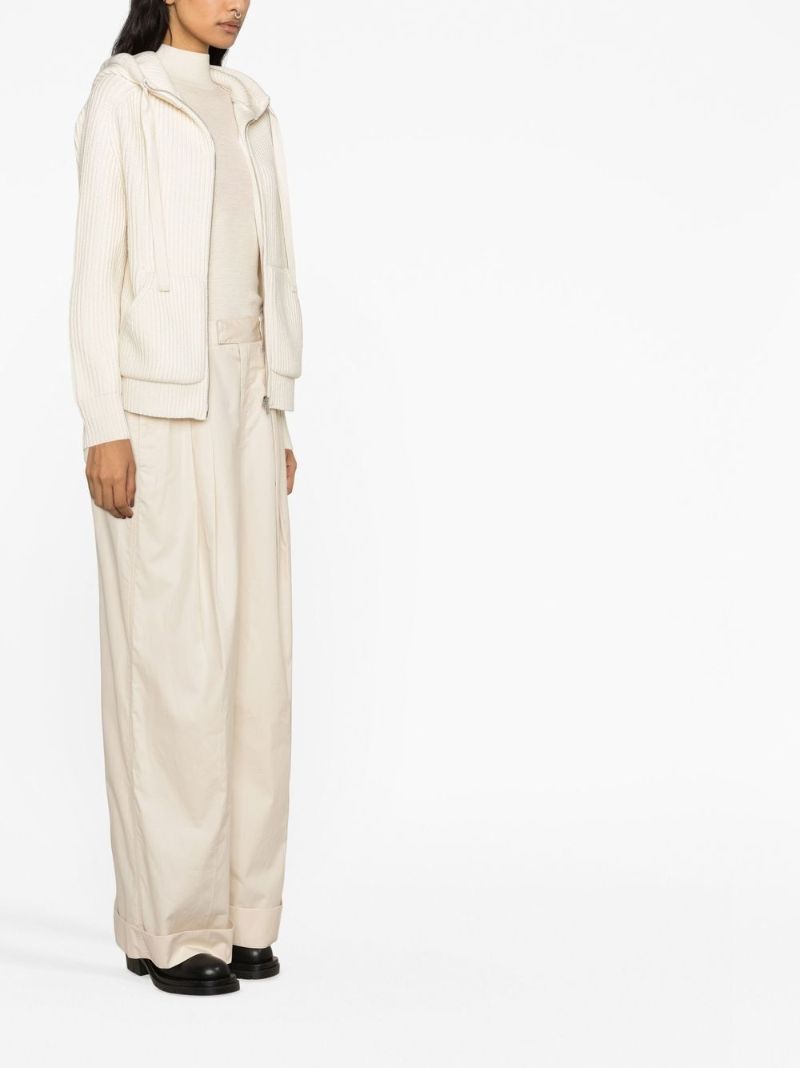 Neutral Pleated Wide-leg Trousers