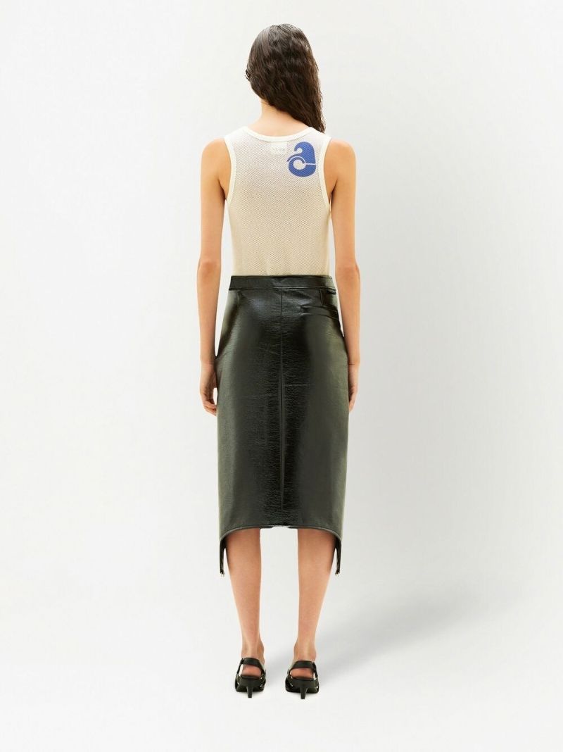 Black Bretelles Vinyl Midi Skirt