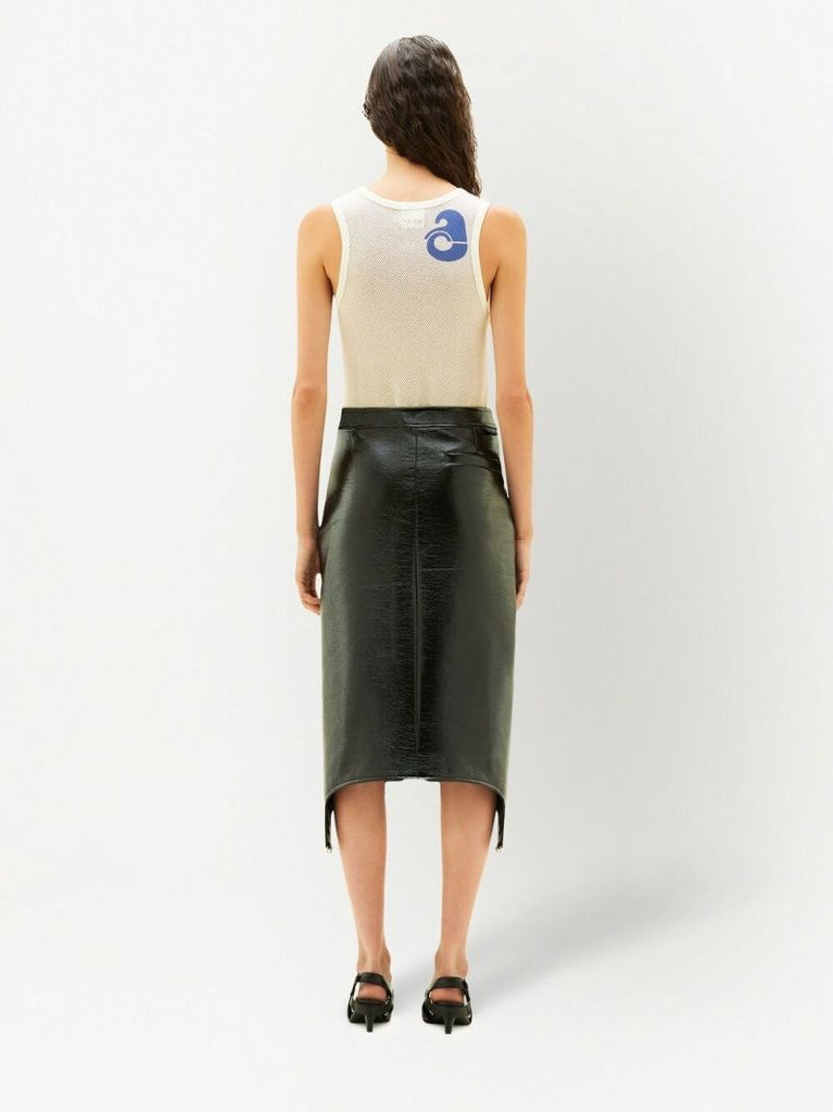 Black Bretelles Vinyl Midi Skirt