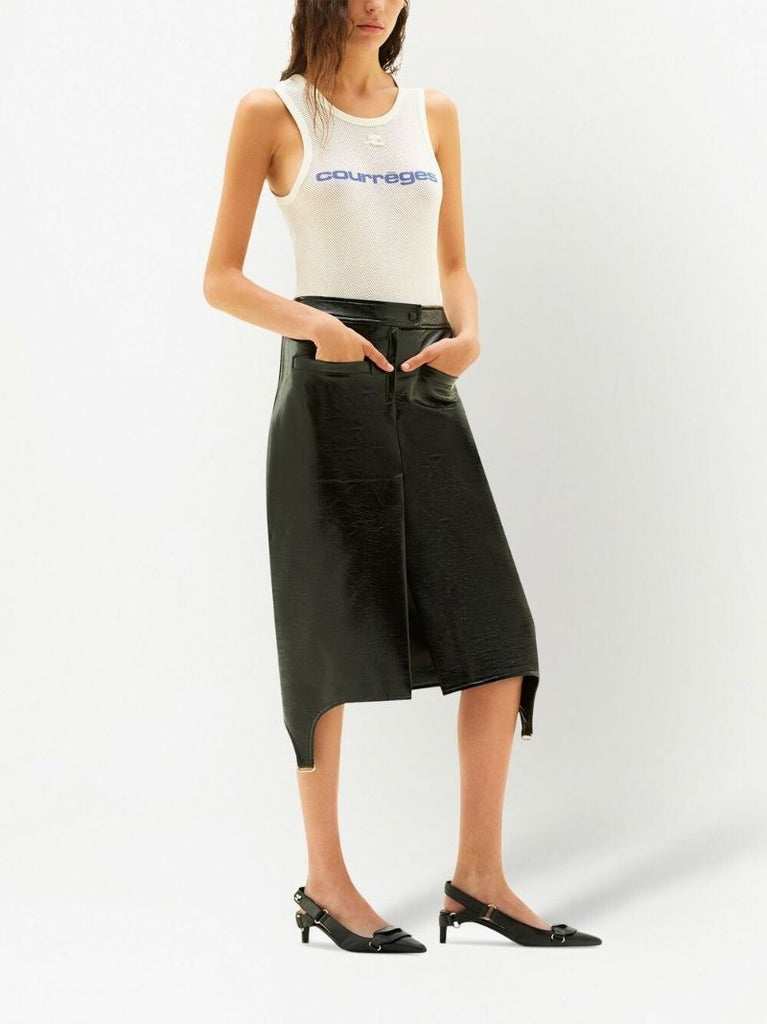 Black Bretelles Vinyl Midi Skirt