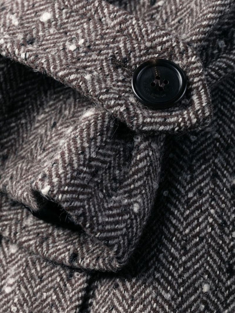 Grey Double-breasted Belted Wool Coat