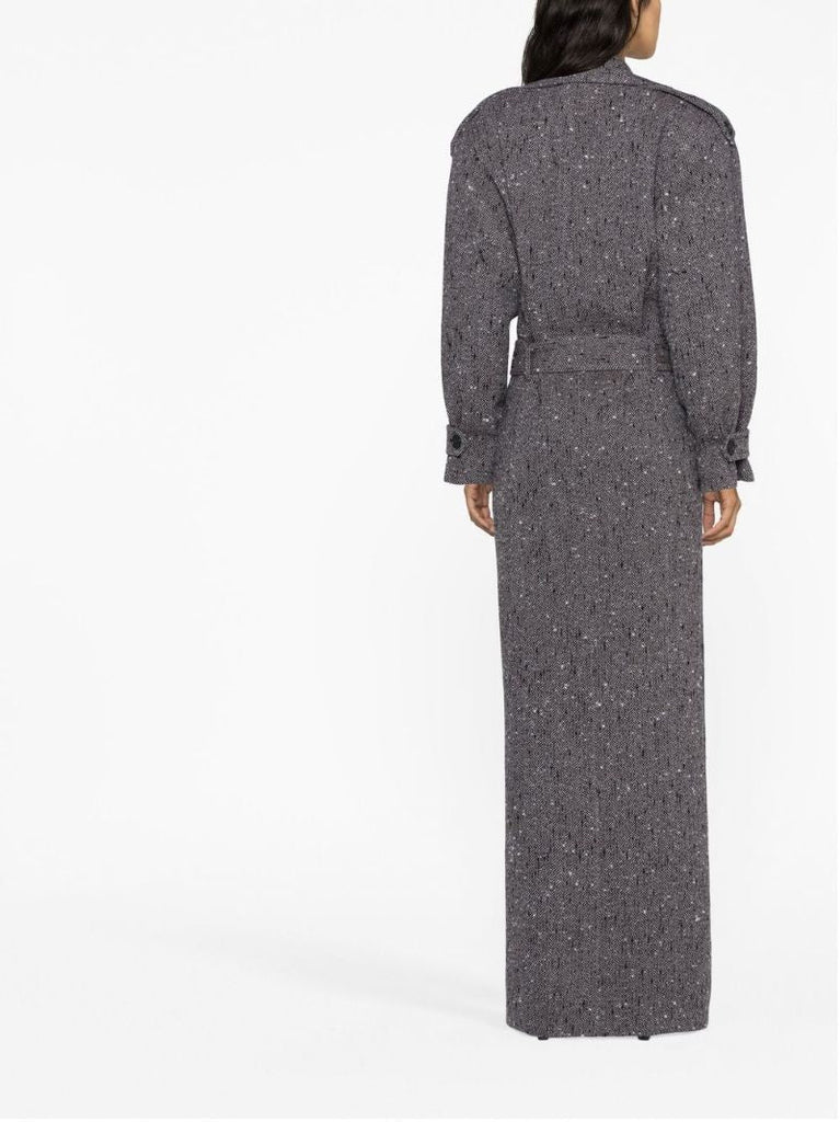 Grey Double-breasted Belted Wool Coat