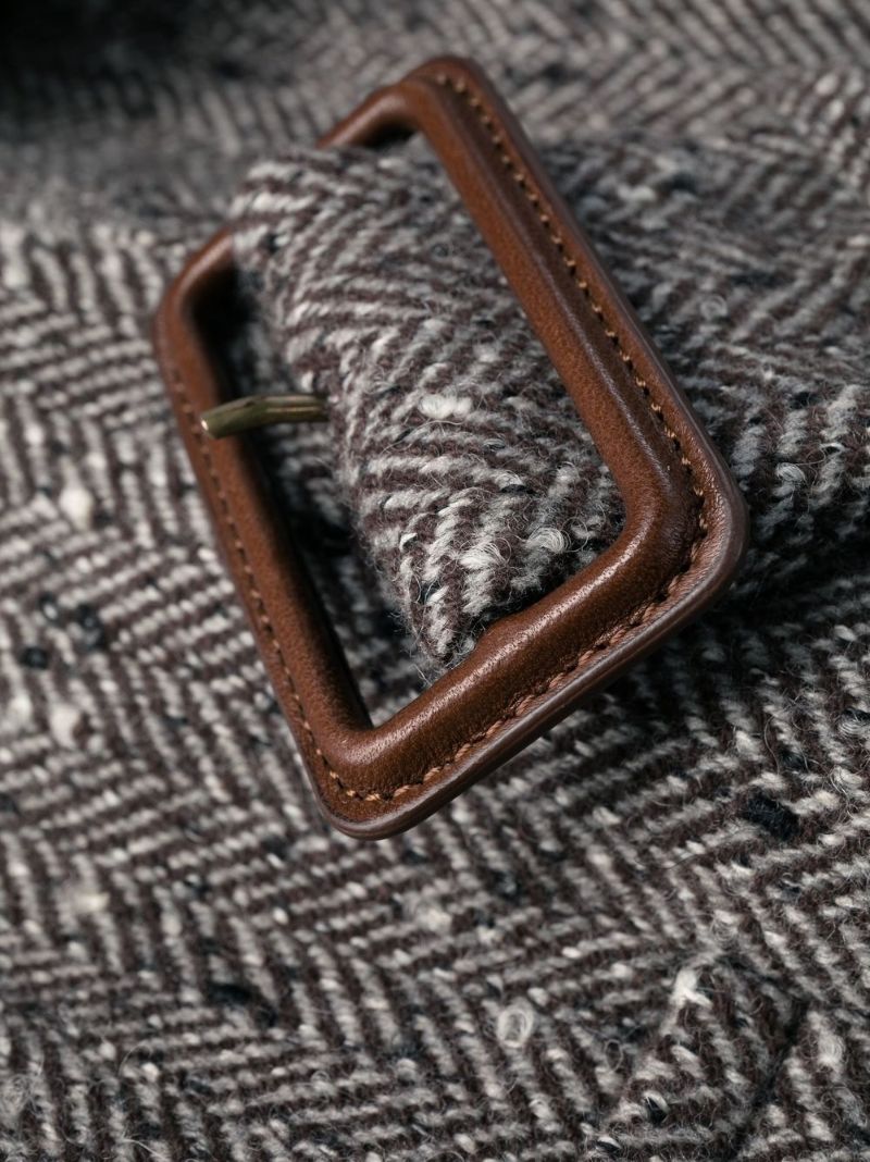 Grey Double-breasted Belted Wool Coat