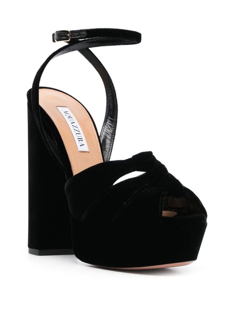 Black Mira Plateau 140 Velvet Sandals