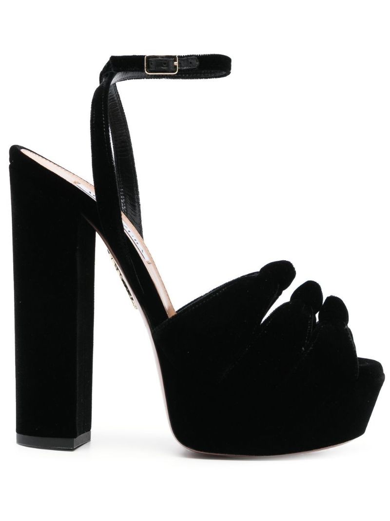 Black Mira Plateau 140 Velvet Sandals