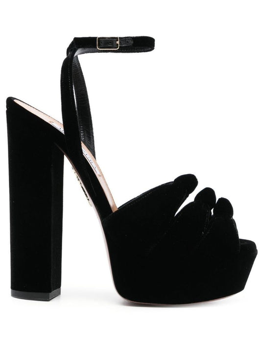 Black Mira Plateau 140 Velvet Sandals