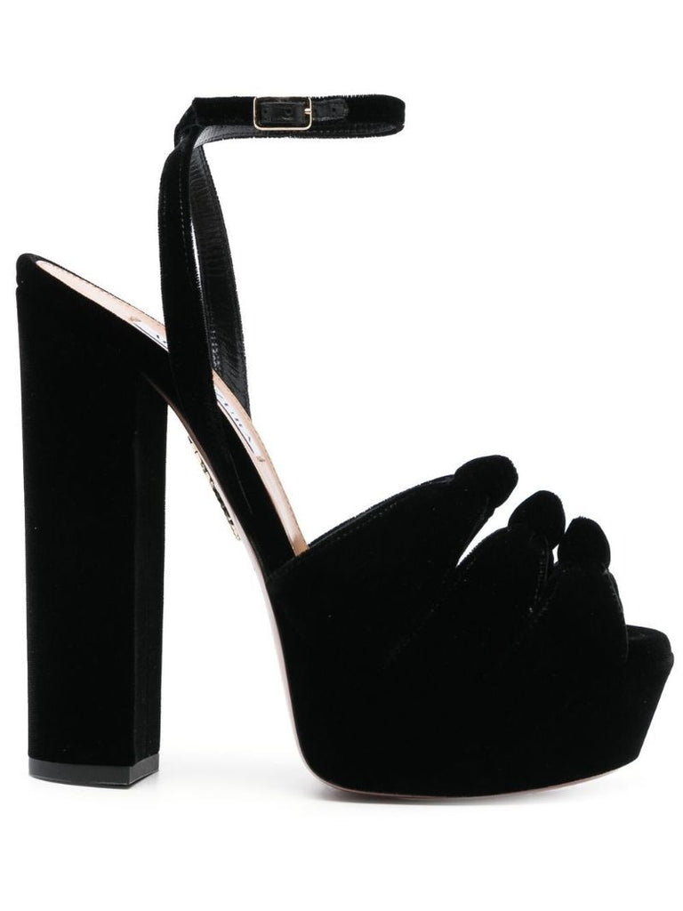 Black Mira Plateau 140 Velvet Sandals