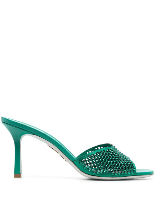 Green Crystal Embellished 90 Leather Mules