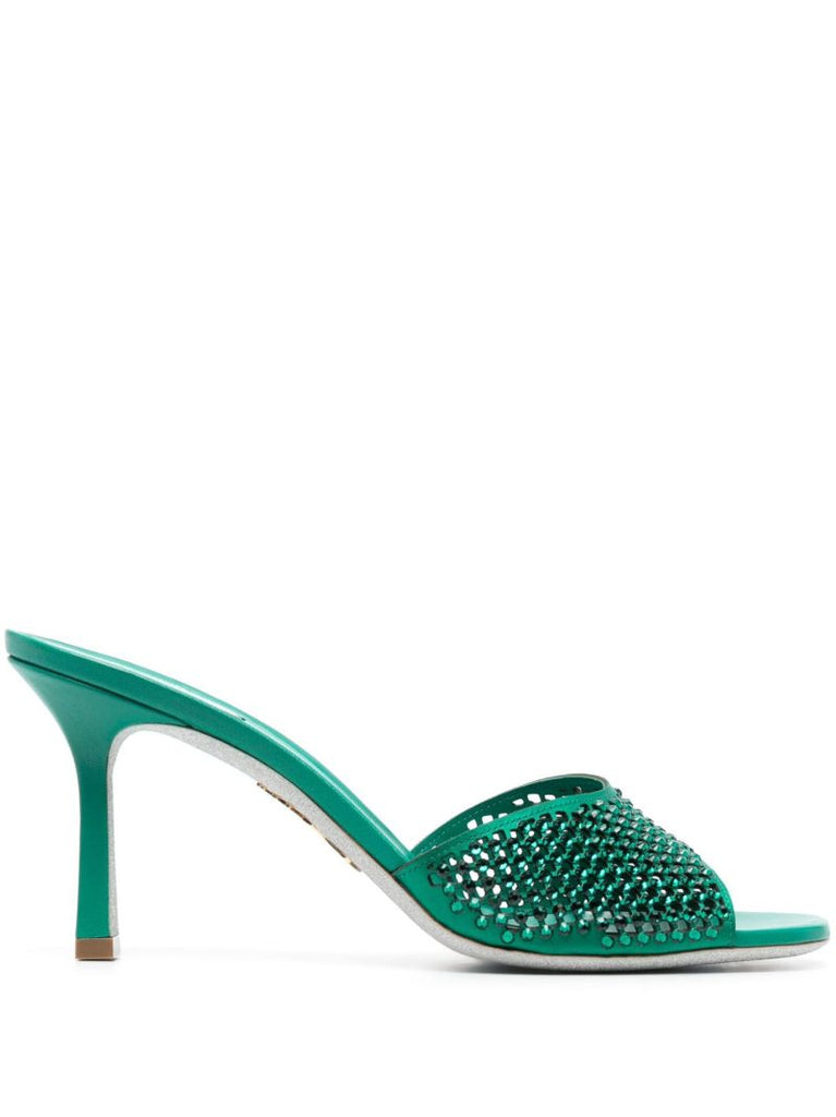 Green Crystal Embellished 90 Leather Mules
