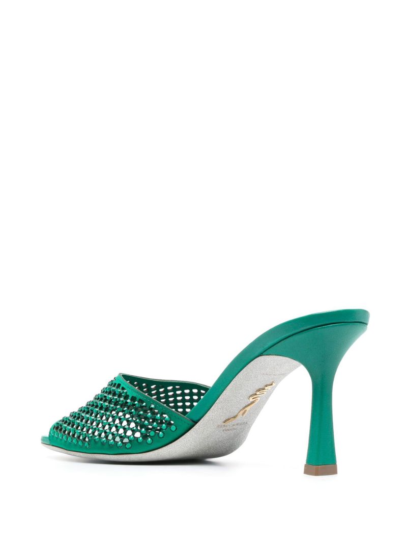 Green Crystal Embellished 90 Leather Mules