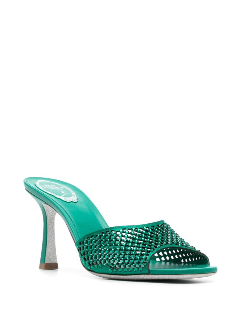 Green Crystal Embellished 90 Leather Mules