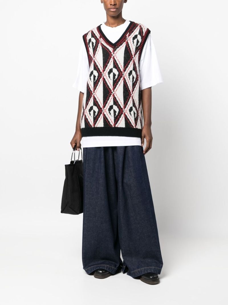 Blue Pleated Wide-leg Jeans