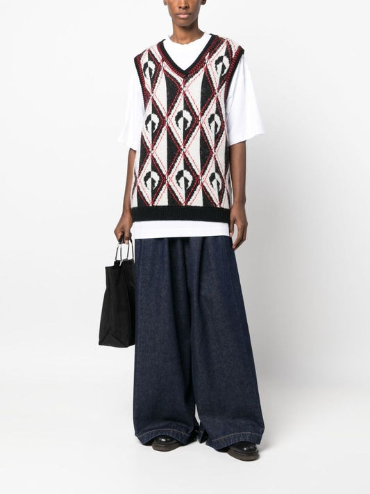 Blue Pleated Wide-leg Jeans