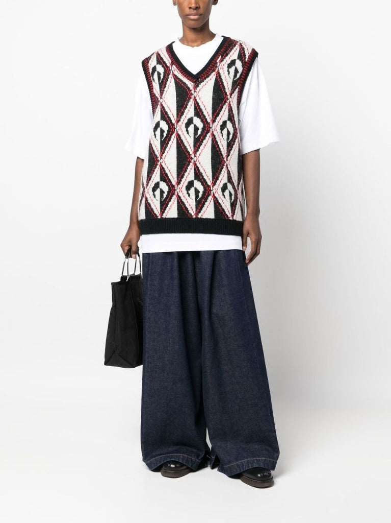 Blue Pleated Wide-leg Jeans