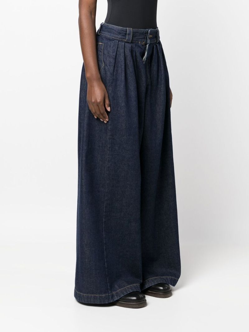Blue Pleated Wide-leg Jeans