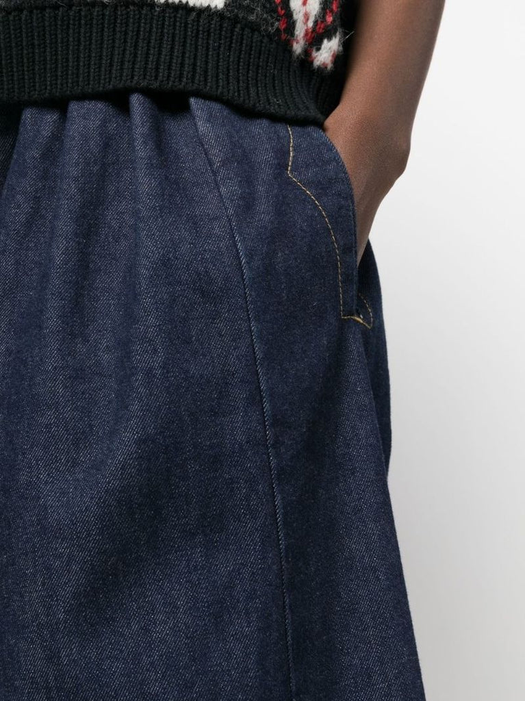 Blue Pleated Wide-leg Jeans