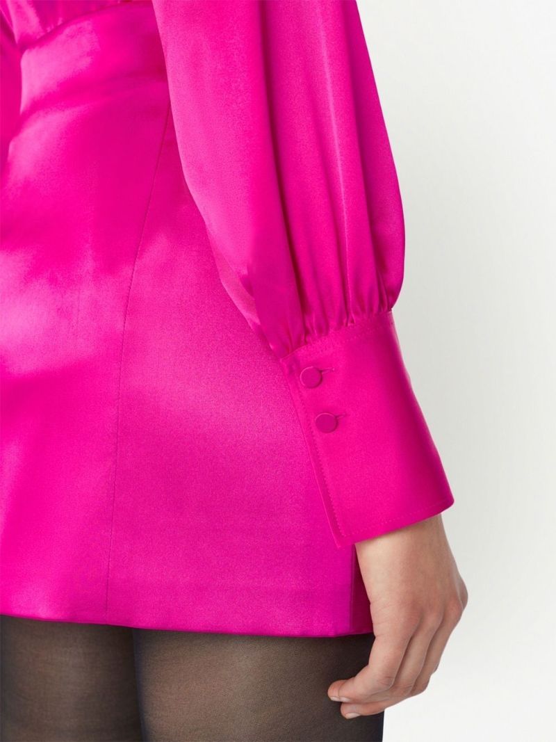 Pink Long Sleeves Silk Blouse