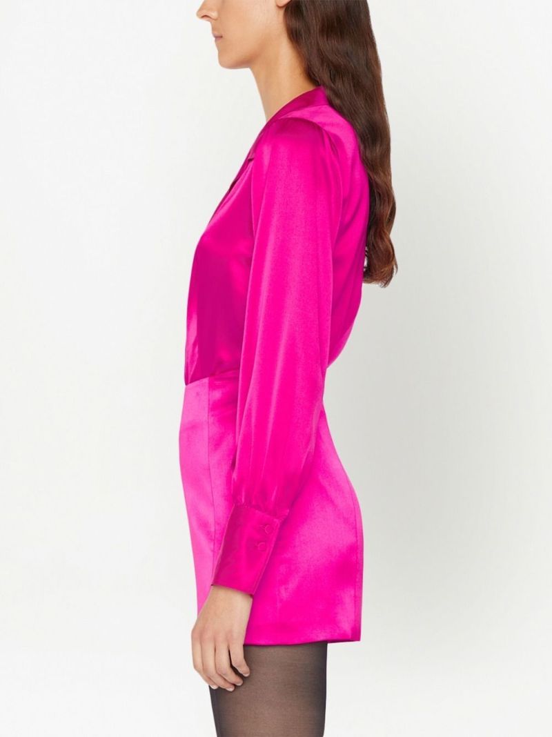 Pink Long Sleeves Silk Blouse