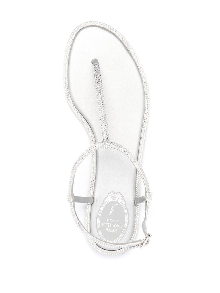 Silver Crystal-embellished Flat Sandals