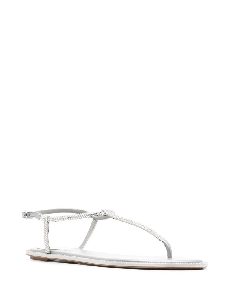 Silver Crystal-embellished Flat Sandals