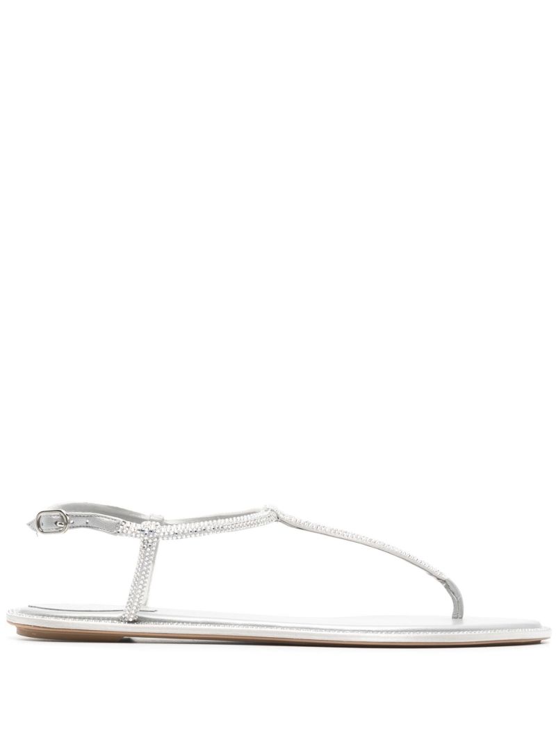 Silver Crystal-embellished Flat Sandals
