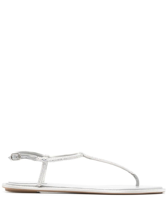 Silver Crystal-embellished Flat Sandals