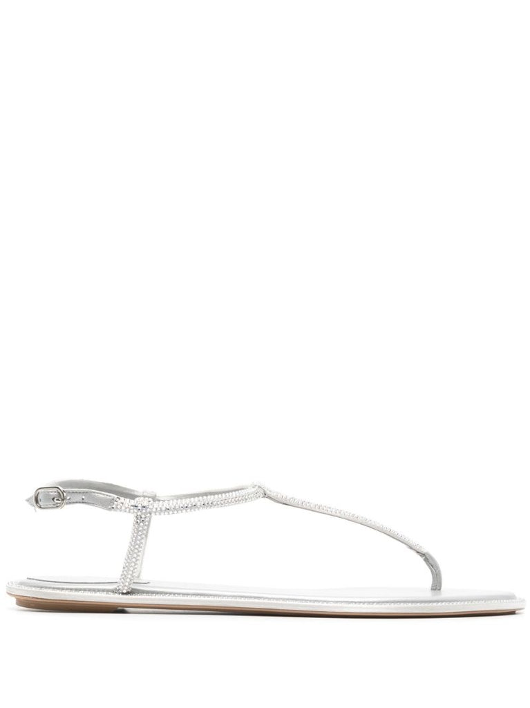 Silver Crystal-embellished Flat Sandals