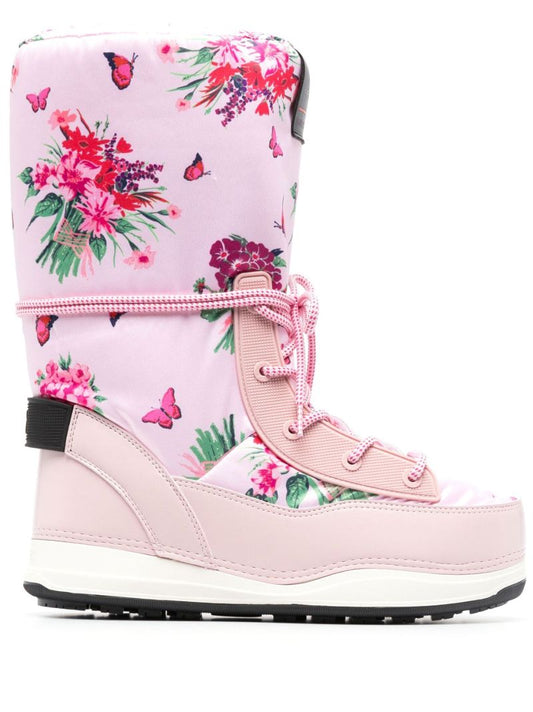 X Loveshackfancy Pink La Plagne Floral Print Snow Boots