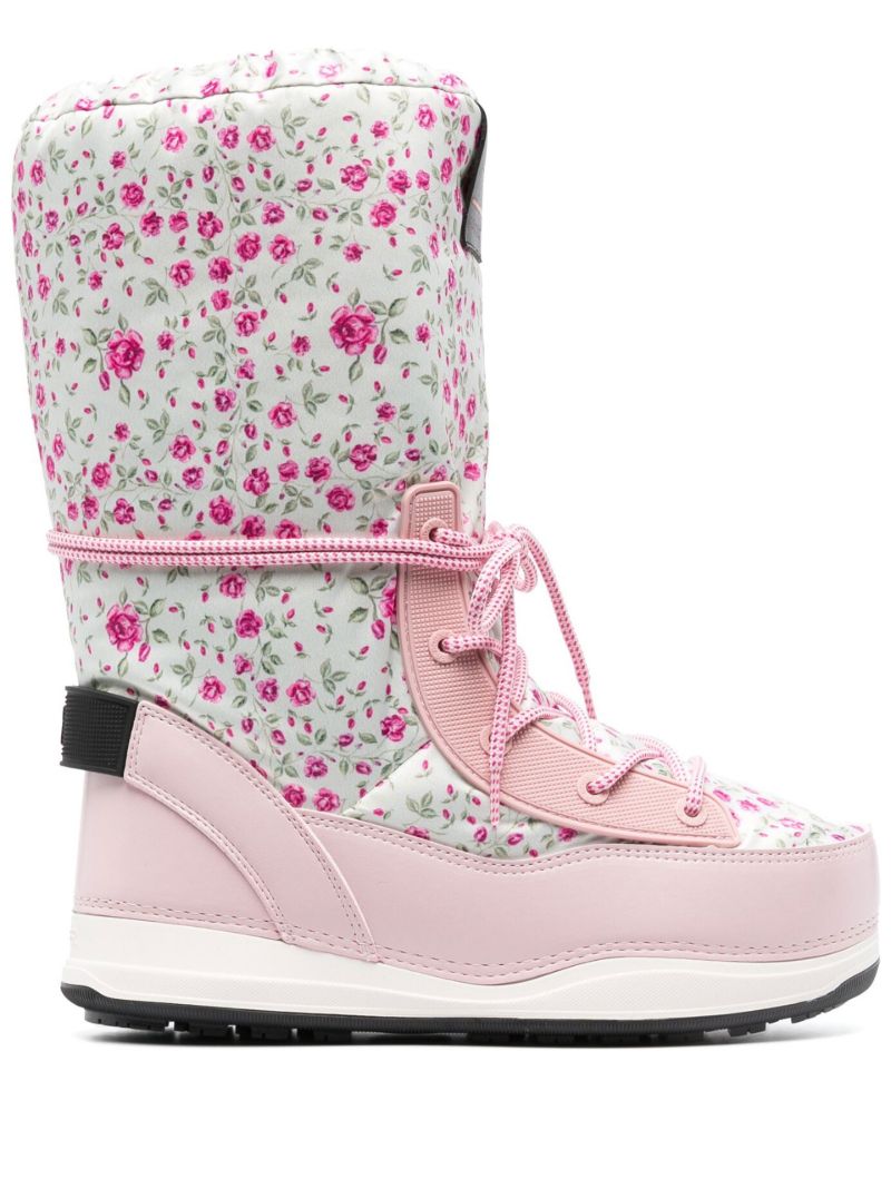 X Loveshackfancy Pink La Plagne Floral Print Snow Boots