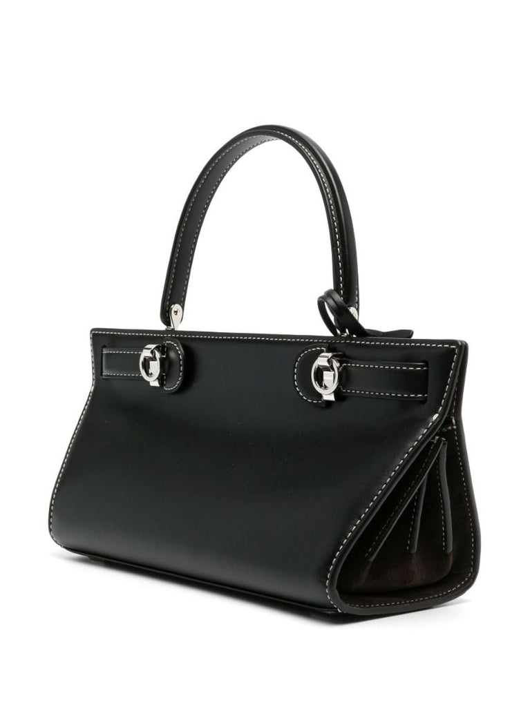 Black Cat Eye Leather Top Handle Bag