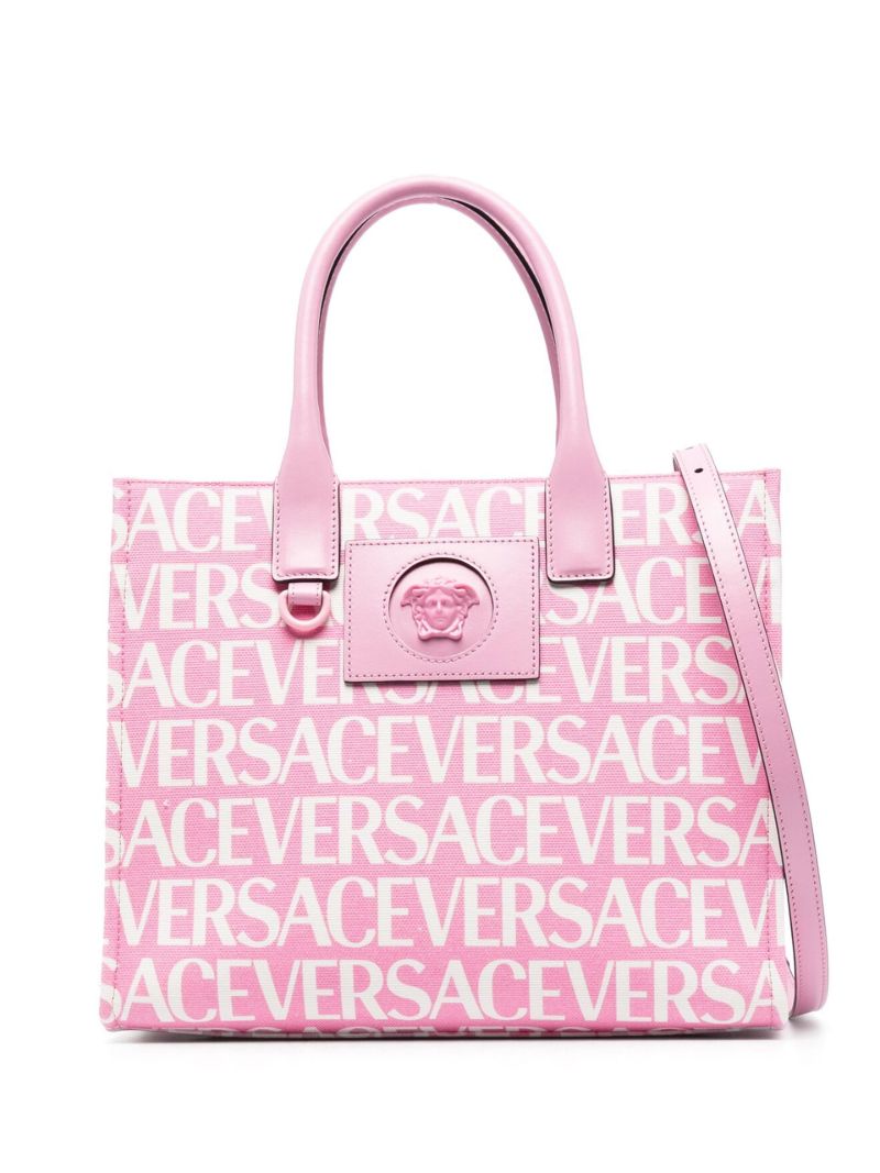 Pink Medusa Logo Print Tote Bag