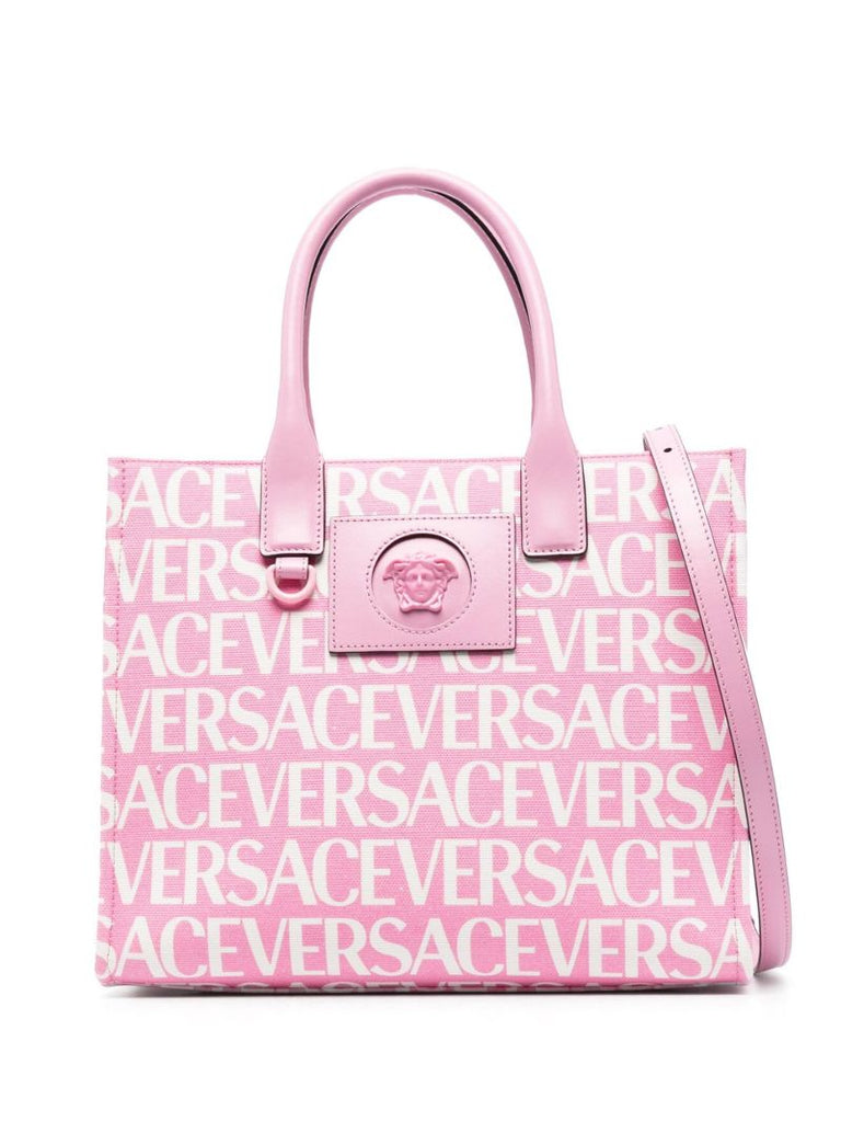 Pink Medusa Logo Print Tote Bag