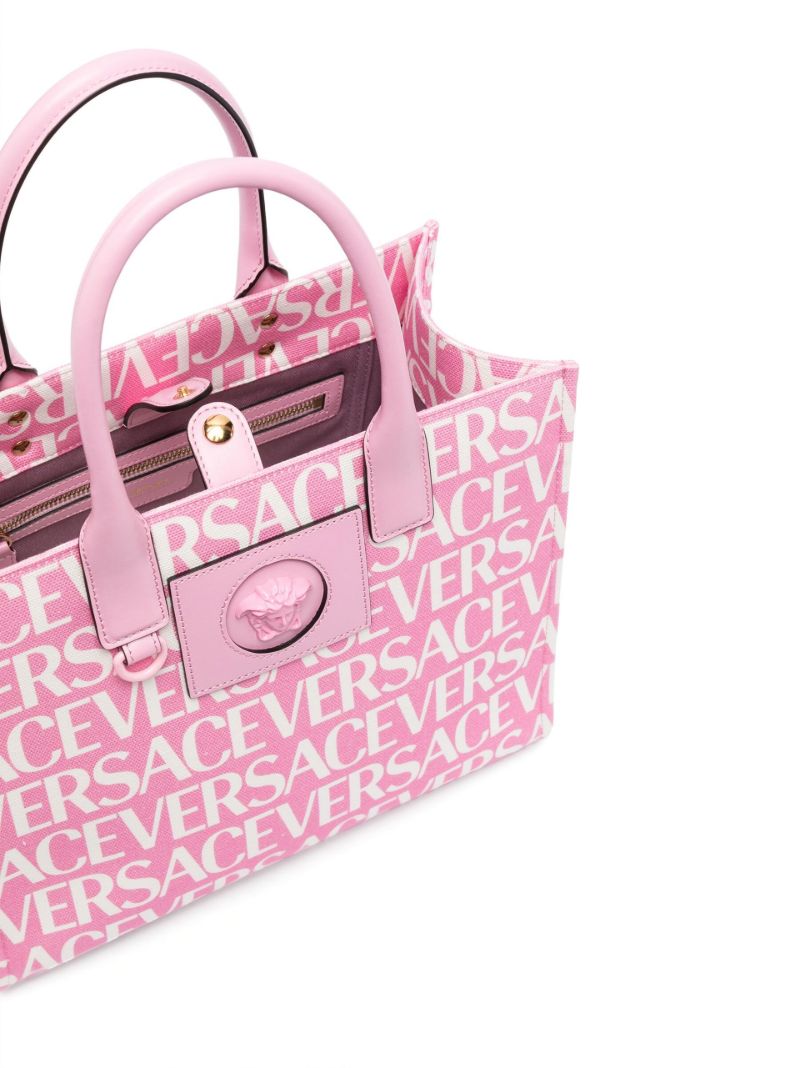 Pink Medusa Logo Print Tote Bag