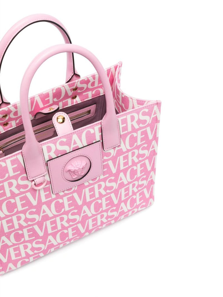 Pink Medusa Logo Print Tote Bag