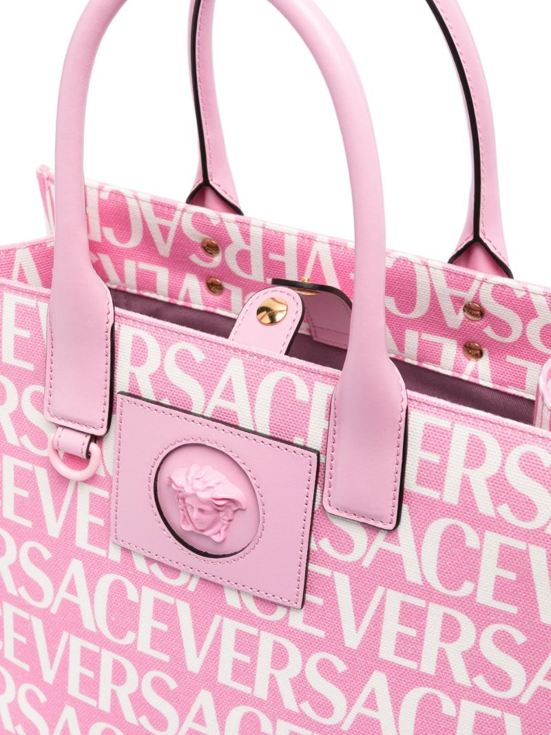Pink Medusa Logo Print Tote Bag