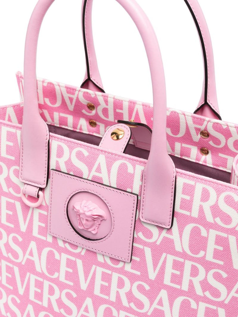 Pink Medusa Logo Print Tote Bag