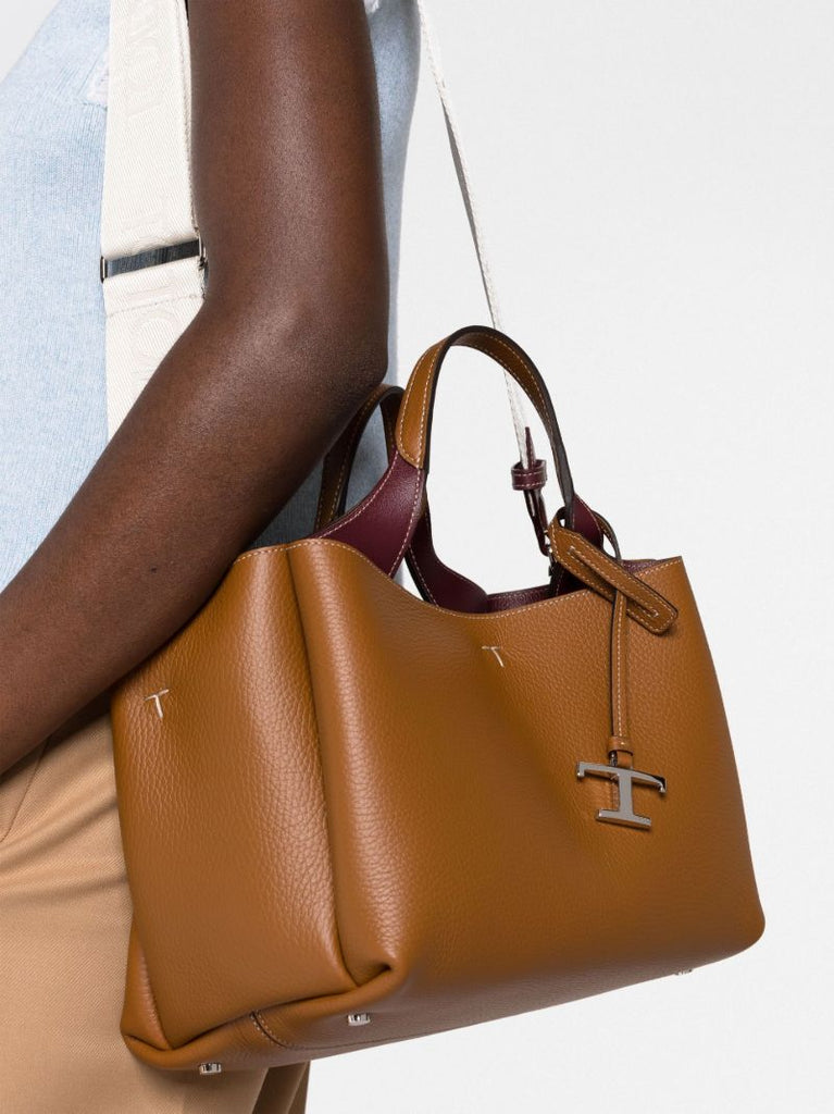 Brown Micro Leather Tote Bag