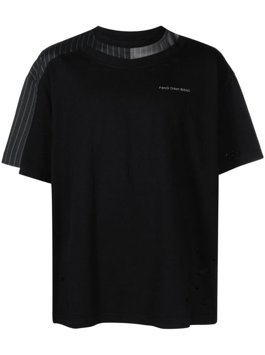 Black Striped Patchwork T-shirt