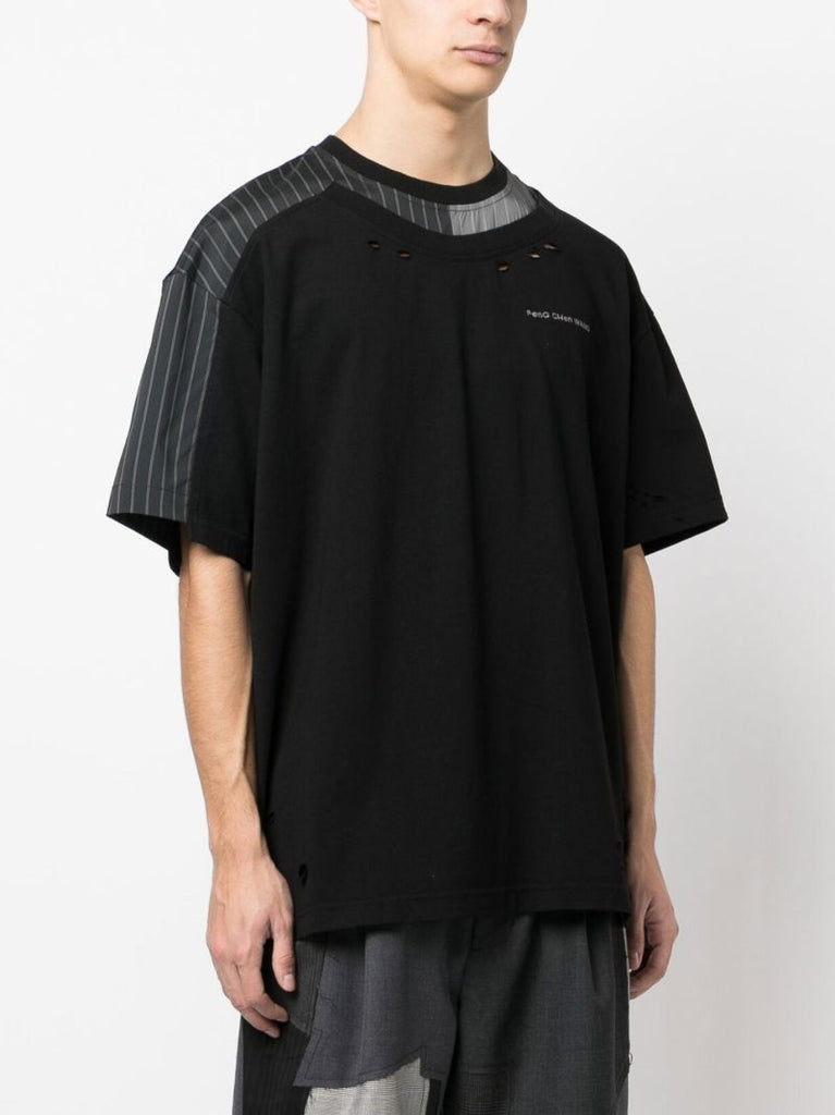 Black Striped Patchwork T-shirt