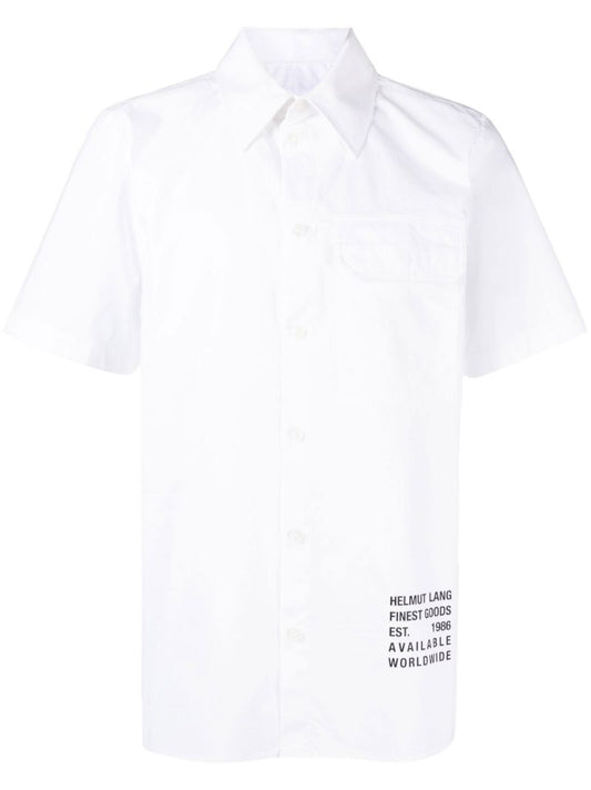 White Logo Print Cotton Shirt