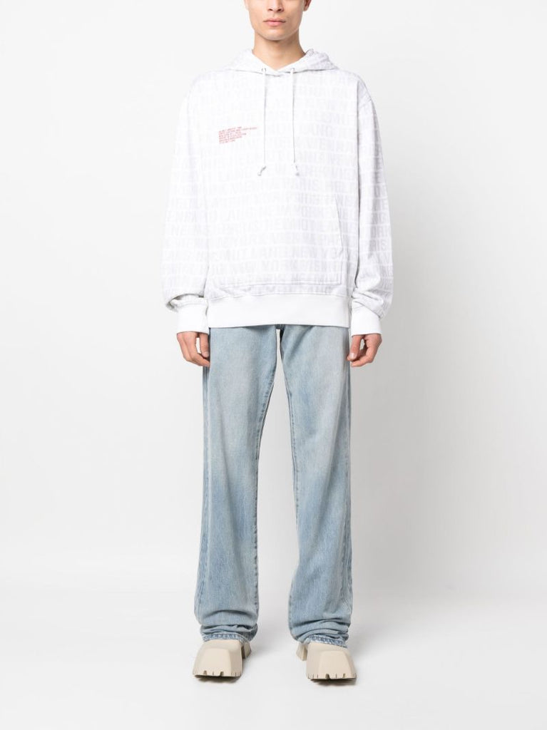 White All Over Logo Cotton Hoodie