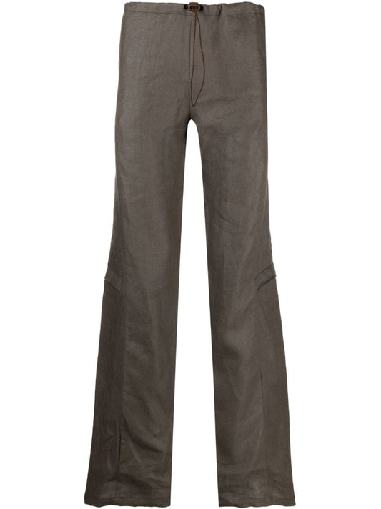 Brown Linen Cargo Trousers